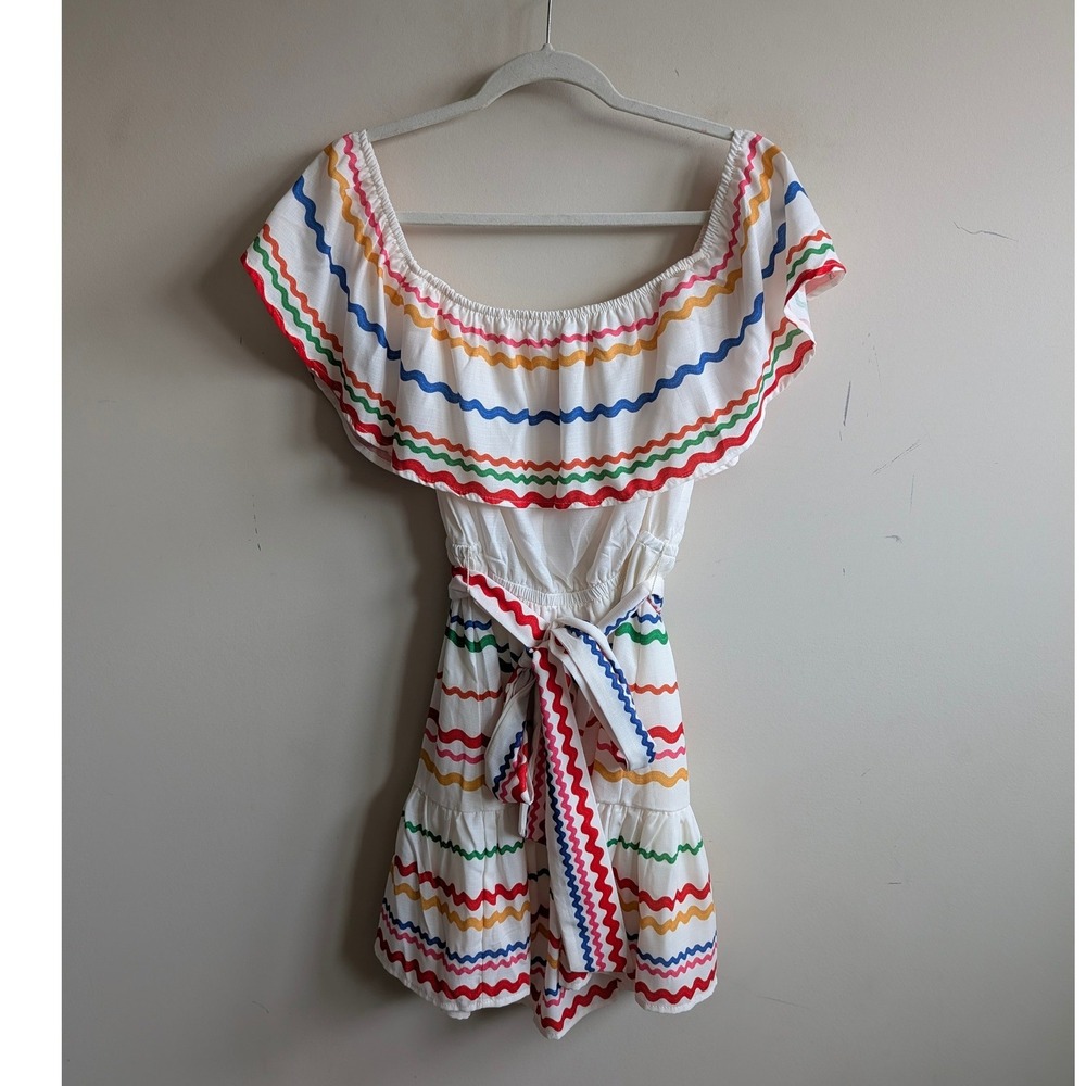 Flying‎ Tomato Multi Color Rick Rack Romper Off Shoulder Ruffle Large ID17771 - Picture 3 of 6